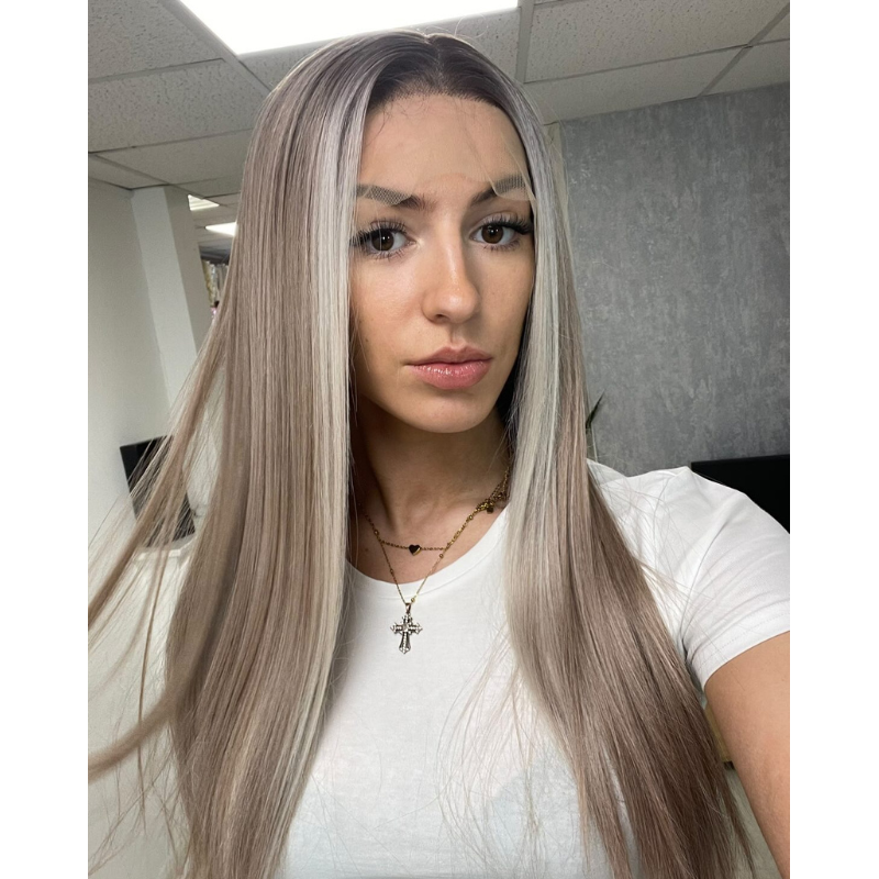 Nova-Long Light Rose Pink/Ash Blonde Synthetic Lace Front Wig