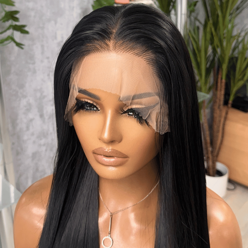 Zaria - 26 Inch Jet Black Straight Lace Front Wig | 13x6 Swiss Lace Wig - estellewigsandmore.co.uk