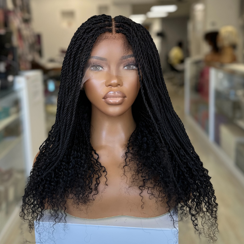 ZAHRA-Handmade Black Kinky Twist Full Lace Human Hair Wig - estellewigsandmore.co.uk