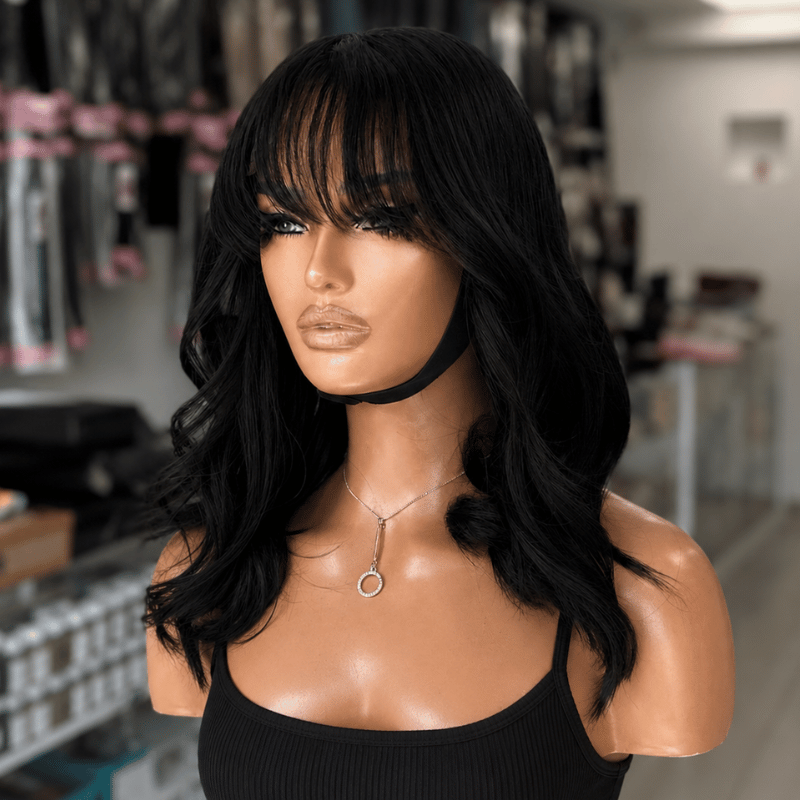Robin - 12” Black Straight Fringe Human Hair Wig