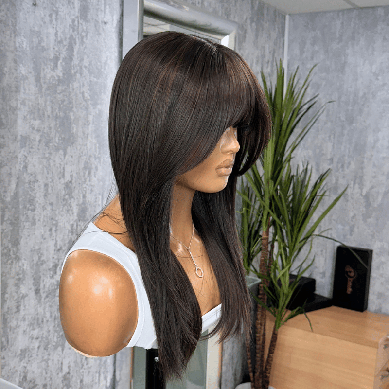 Nubi -14" Layered Straight Fringe Wig | T-Lace Part | Heat-Friendly Synthetic Wig