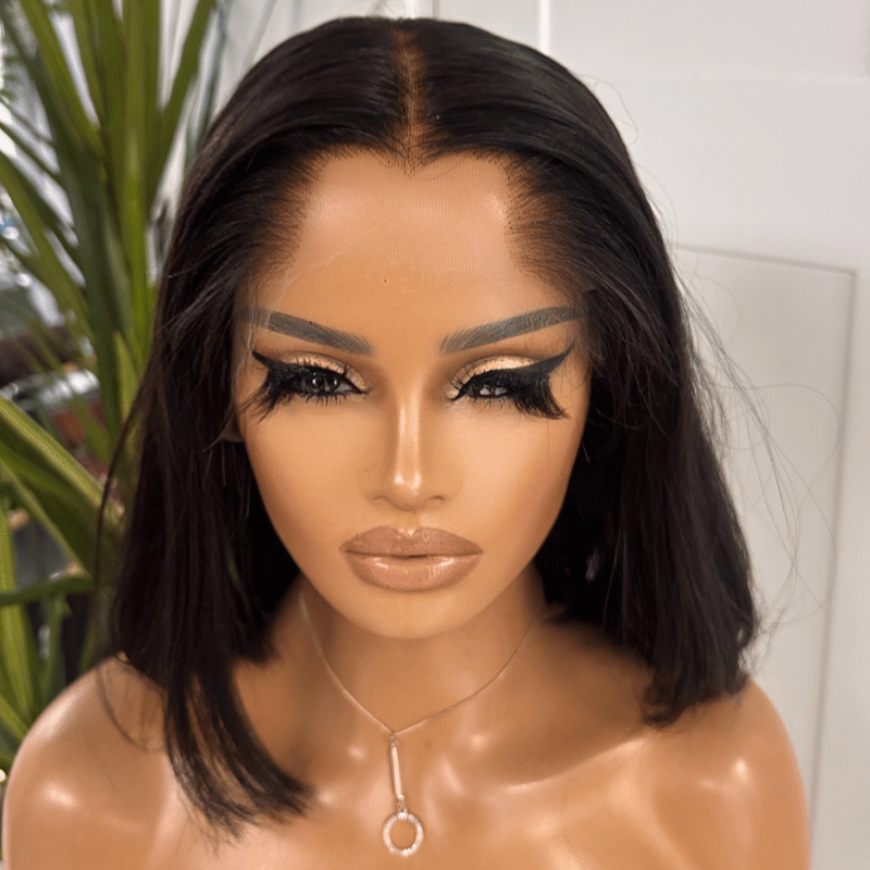 10'' Natural Black 100% Virgin Human Hair Lace Front Wig- ES 011