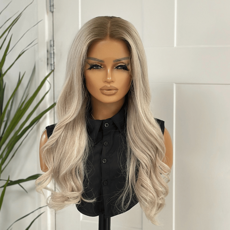 18 Inches Rooted Platinum Blonde Human Hair Lace Front Wig -NYSSA