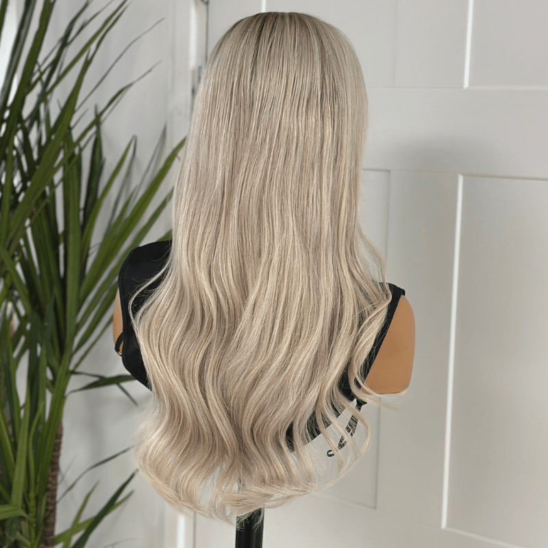 18 Inches Rooted Platinum Blonde Human Hair Lace Front Wig -NYSSA