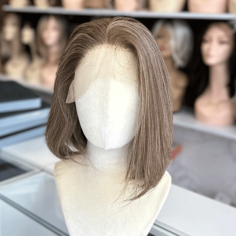 JADE – 10" Mushroom Taupe Brunette Bob Synthetic 13×6 Lace Front Wig