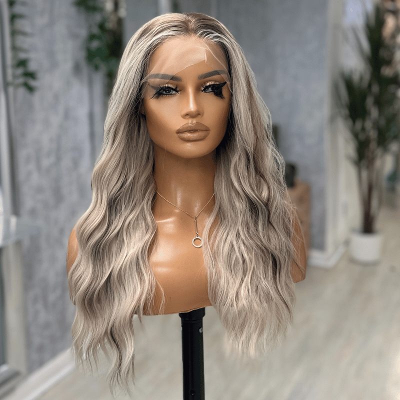 Wavy Rooted Icey Blonde Lace Front Wig - Toria - estellewigsandmore.co.uk