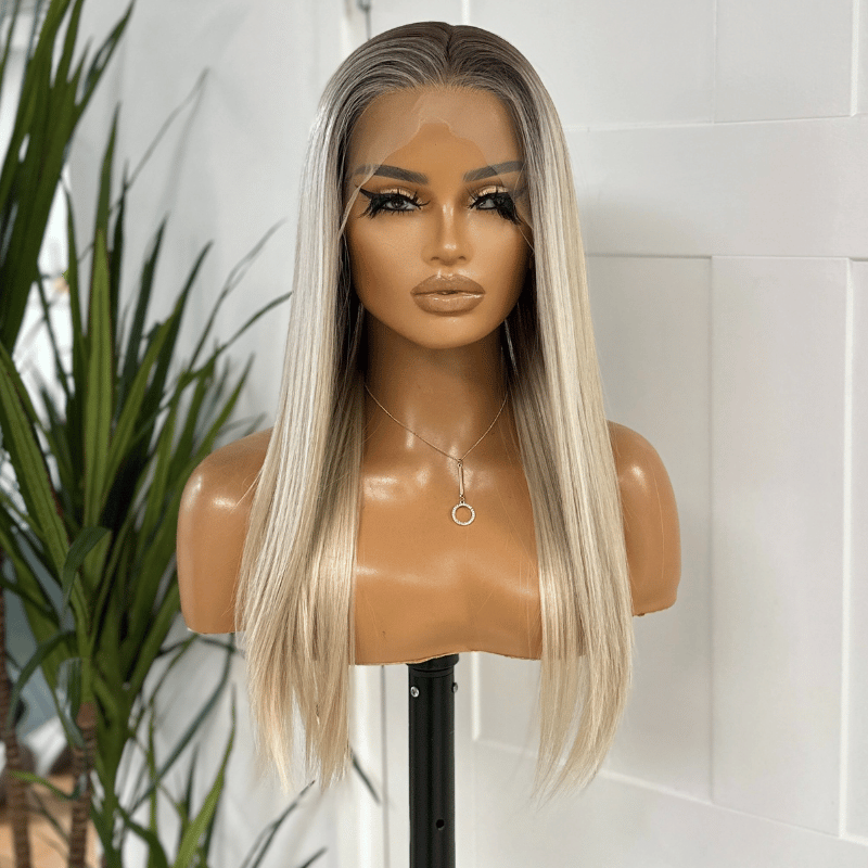 Sleek Straight Rooted Blonde Synthetic Wig-Scandi Hairline -Isla