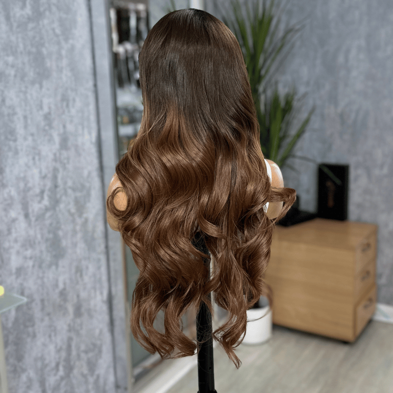 Jean/43- 24" Mocha Truffle Brunette Wavy Synthetic Lace Front Wig