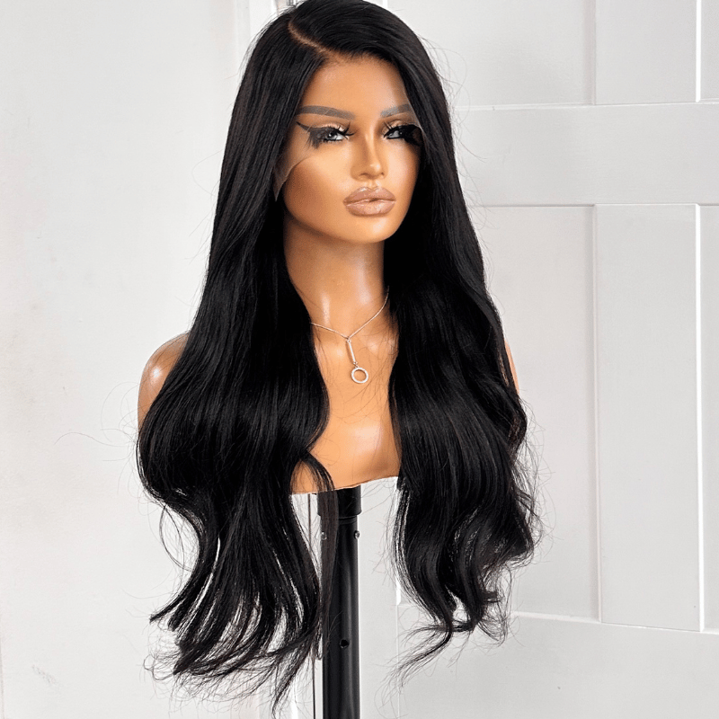 Remi-20" Natural Black Yaki Straight Human HD Lace Frontal Hair Wig - estellewigsandmore.co.uk