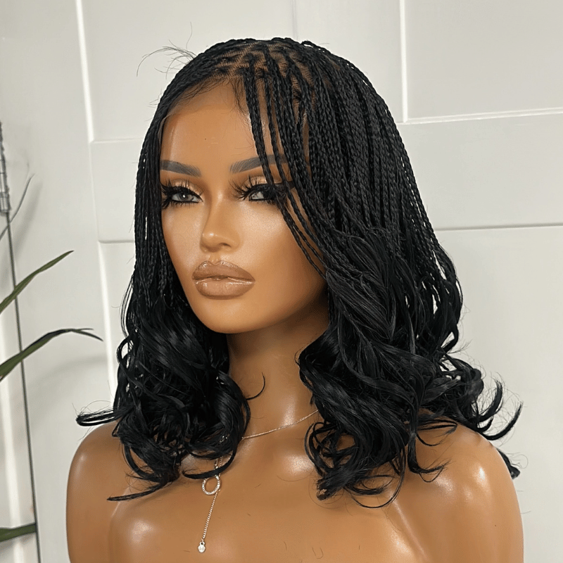 14 inches Black Layered French Curl Braided Wig | Ready to ship -WW/04 - estellewigsandmore.co.uk