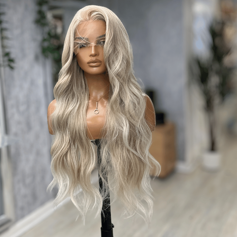 Lumi- Butter Blonde Lace Front Wig | Long Wavy Wig with Face Framing Fringe