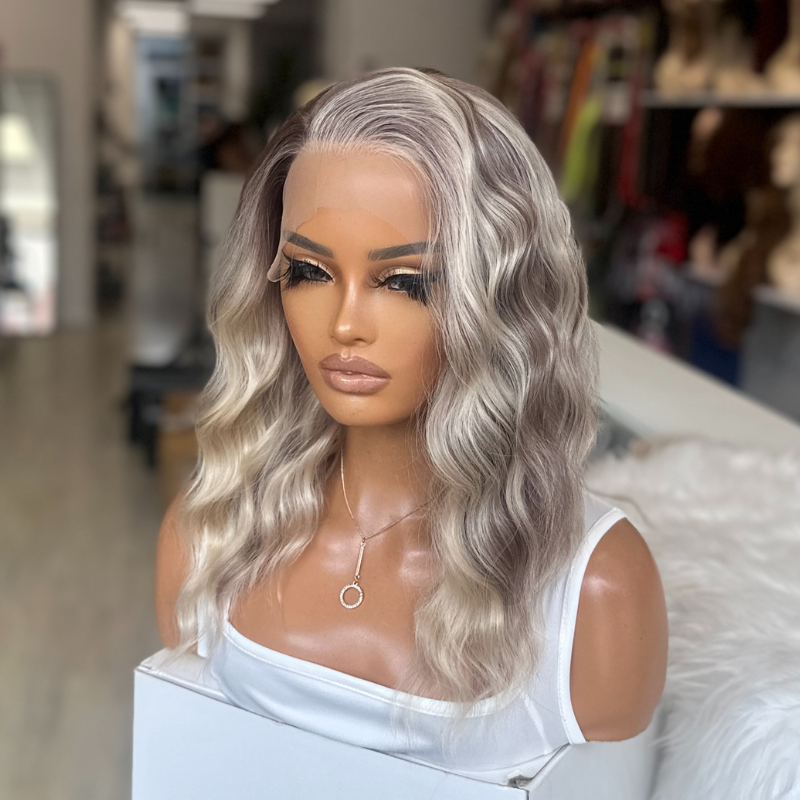 Tonia-12" Nordic Pearl Blonde Wavy Bob Synthetic Lace Front Wig