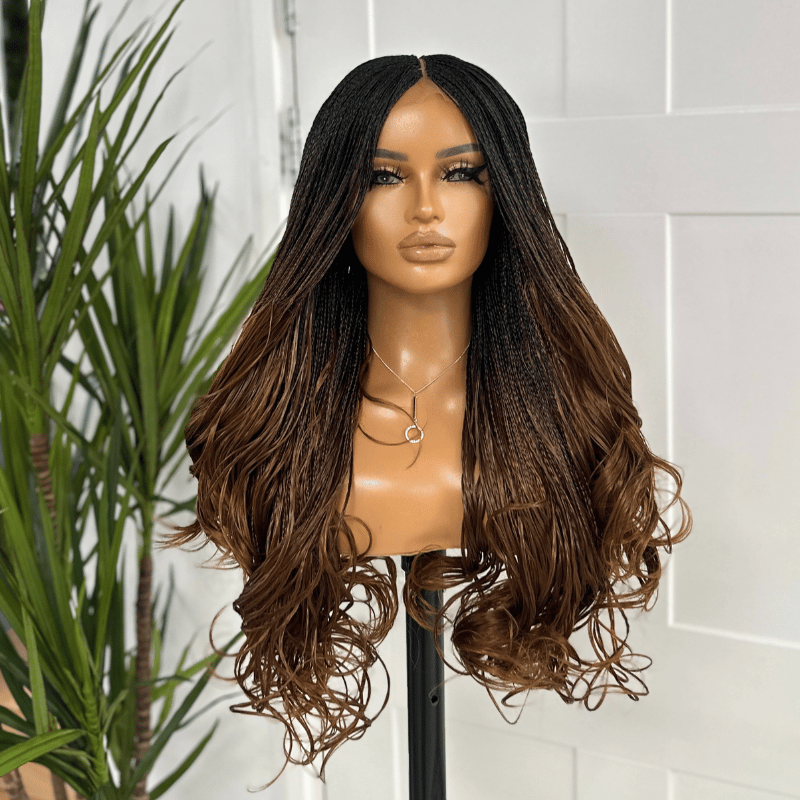 24 inches Black/Auburn Layered French Curl Braided Wig | Ready to ship -KB/04
