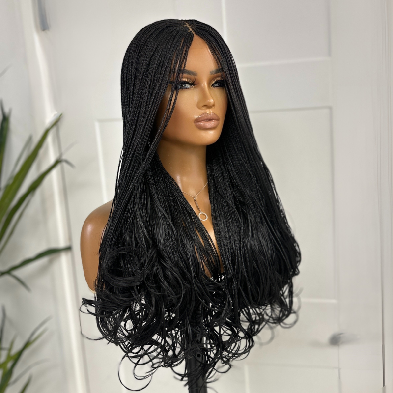 24 inches Black Layered French Curl Braided Wig | Ready to ship -KB/03