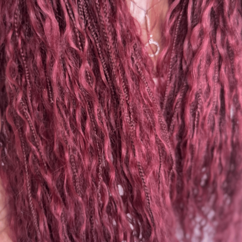 AZORA - 28” Dark Red Goddess/Boho Braids Human Hair Full Lace Wig