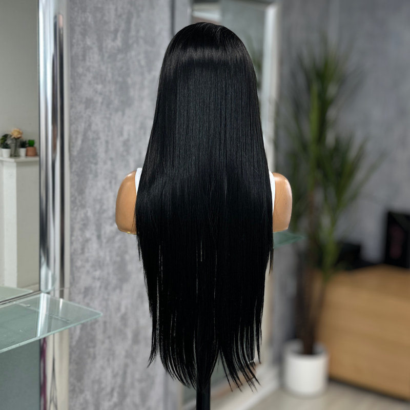 Esme/1B -Black Straight/Wavy Headband Wig