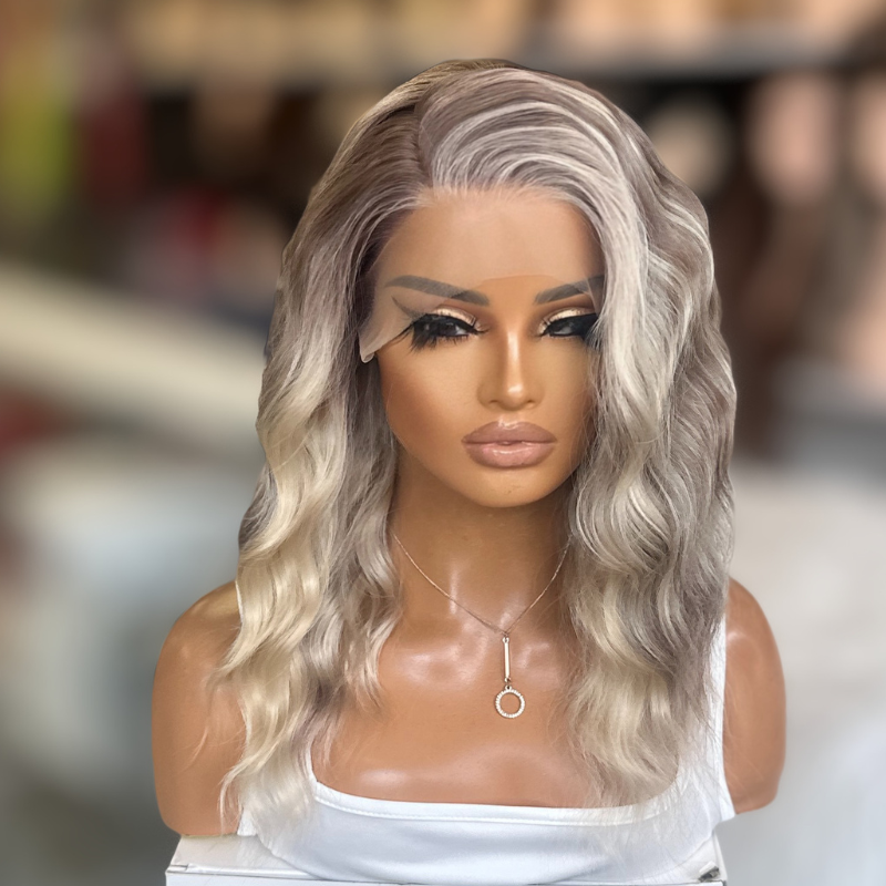 Tonia-12" Nordic Pearl Blonde Wavy Bob Synthetic Lace Front Wig