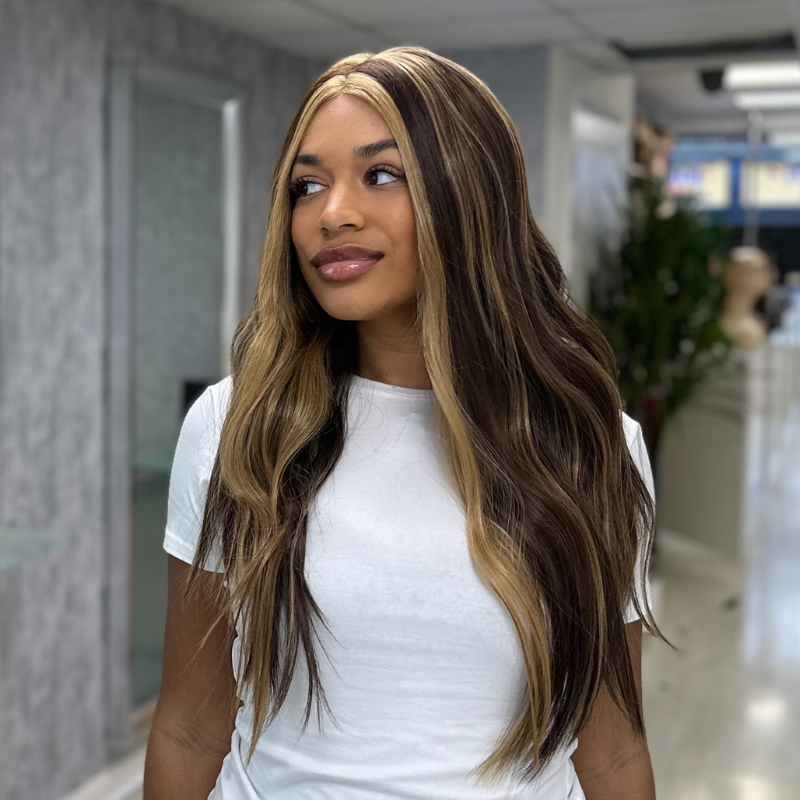 Luna- Highlighted Brunette Lace Front Synthetic Wig - estellewigsandmore.co.uk