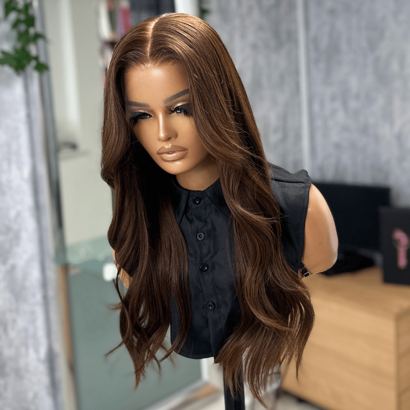 karyn-18 inches Redish Brown Straight Human Hair Lace Front Wig- - estellewigsandmore.co.uk