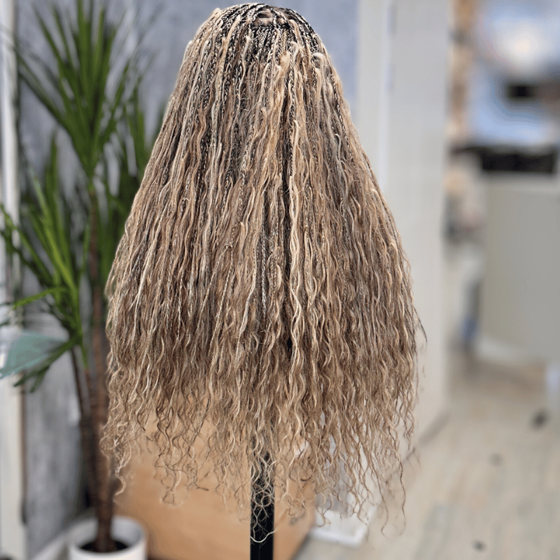 Mixed Blonde Boho Braids Human Hair Lace Frontal Wig-TIA/06 - estellewigsandmore.co.uk