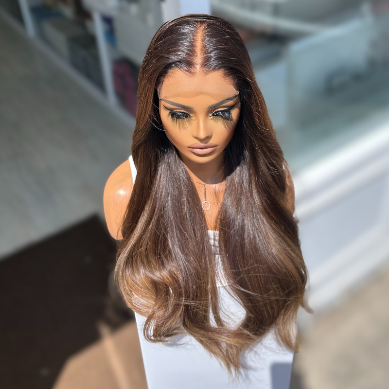 OLA/08 – 24” Caramel Blonde/Brown Human Hair Wig