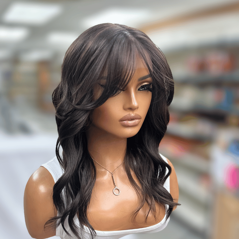 Nubi -14" Layered Wavy Fringe Wig | T-Lace Part | Heat-Friendly Synthetic Wig