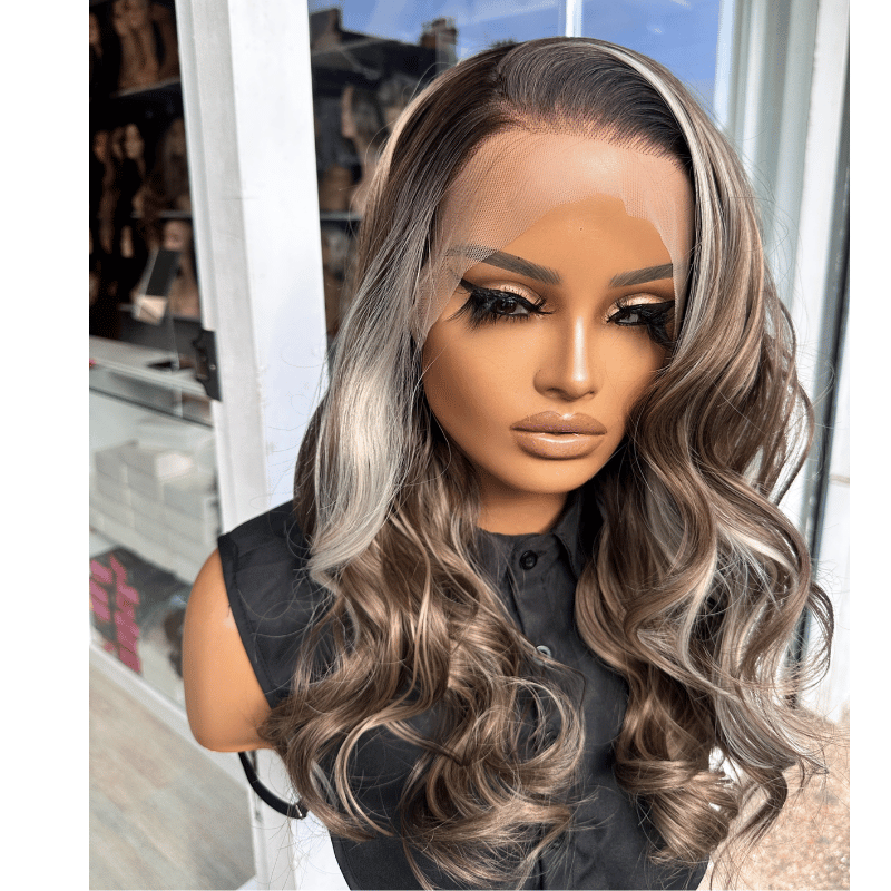 Wavy Brown Blonde Balayage Lace Front Wig – Free Part, Heat Safe Synthetic Fibre-DI/07 - estellewigsandmore.co.uk