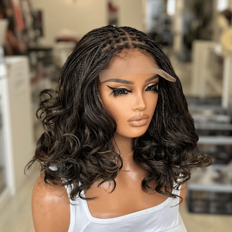 ZOLA | 12–14" Black/Blonde Boho French Curl Braided 6×6 Lace Front Wig