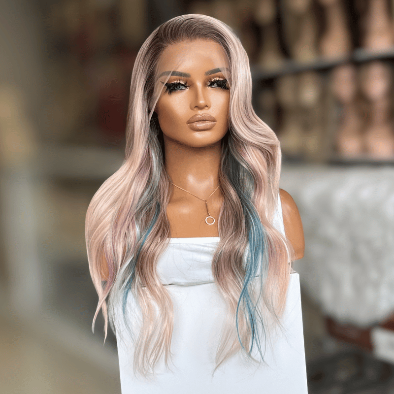 Fleur 101 - Rooted Pink Mix Wavy Synthetic Lace Front Wig