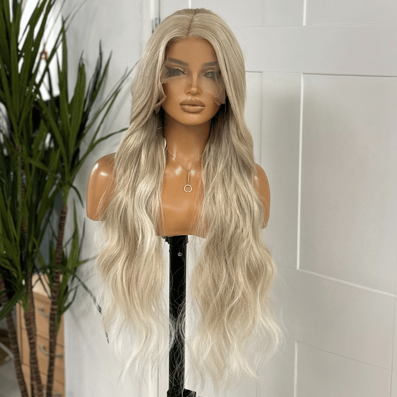 Lumi- Butter Blonde Lace Front Wig | Long Wavy Wig with Face Framing Fringe