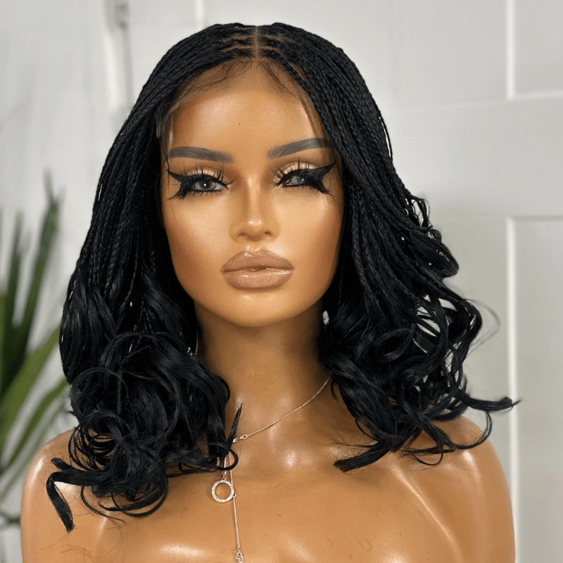 14 inches Black Layered French Curl Braided Wig | Ready to ship -WW/04 - estellewigsandmore.co.uk