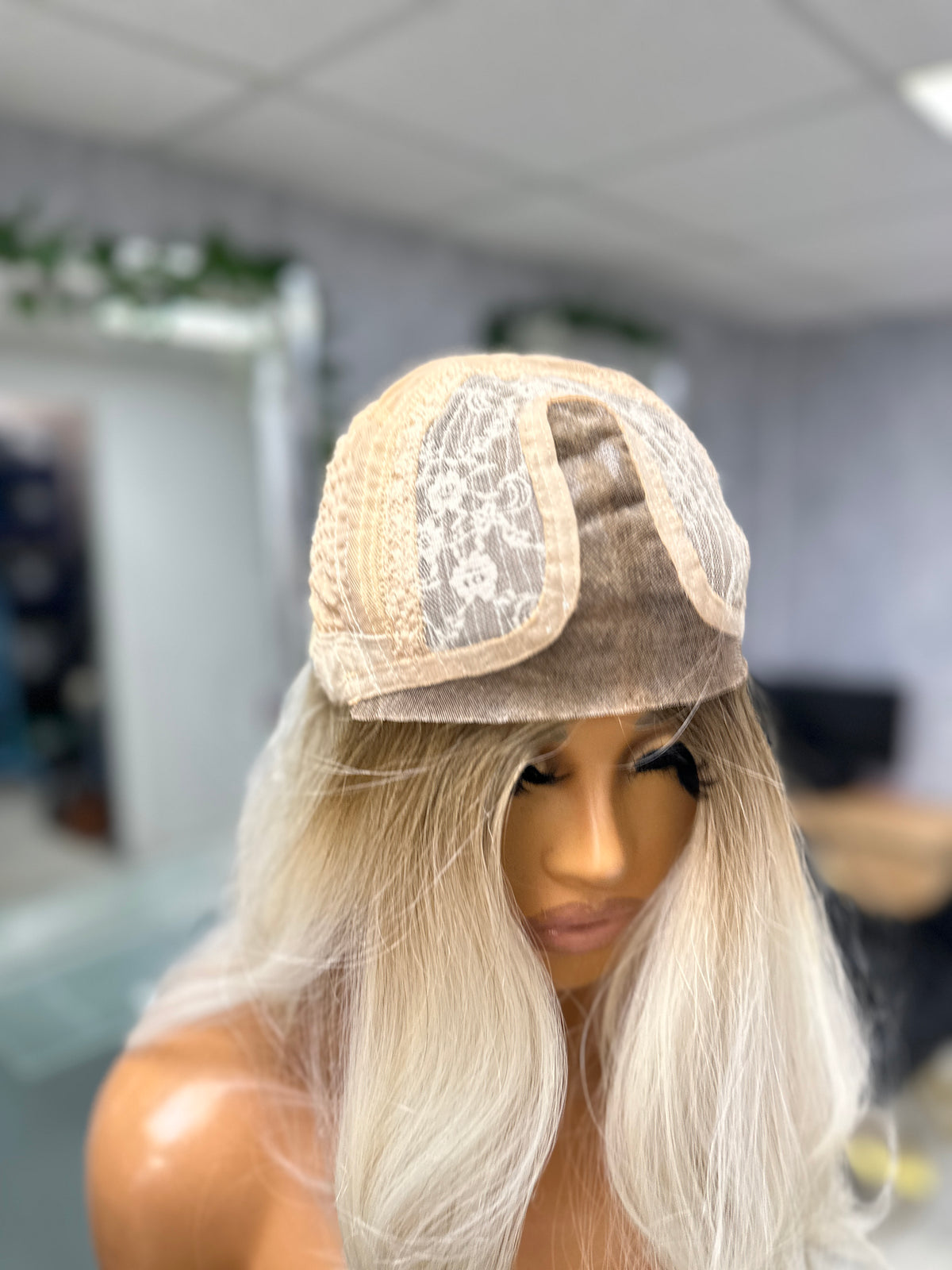 Long Wavy Rooted / Platinum Blonde Lace Top Synthetic Wig - EWD 72 - estellewigsandmore.co.uk