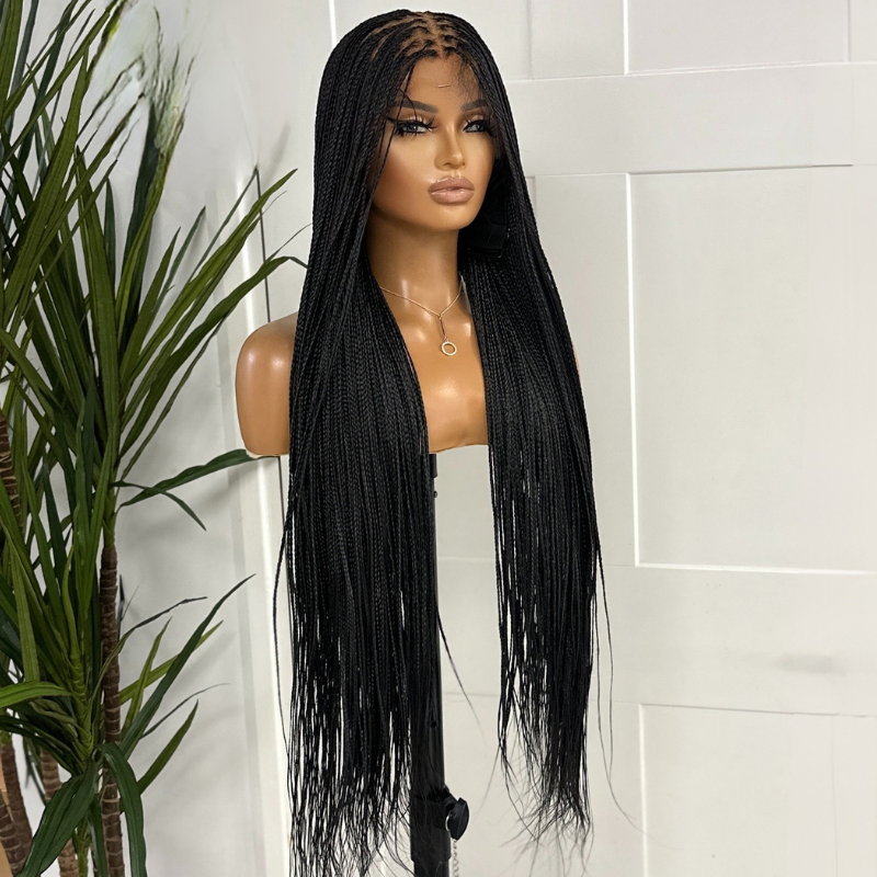 Perruque tressée noire lisse de 76 cm (30 pouces) | Prête à être expédiée -KB/01