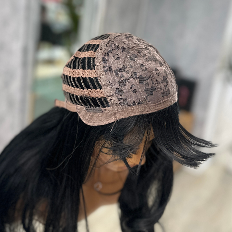 EWD 84-Dark Brown/Blonde Highlights Long Layered Synthetic Full Wig with Fringe - estellewigsandmore.co.uk