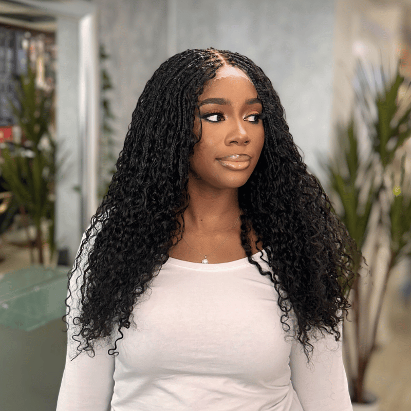 Ray-22'' Braided 6x6 HD Lace Closure Curly Human Hair Wig – Natural Black - estellewigsandmore.co.uk