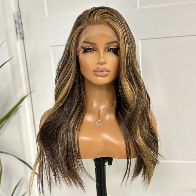 Luna- Highlighted Brunette Lace Front Synthetic Wig - estellewigsandmore.co.uk