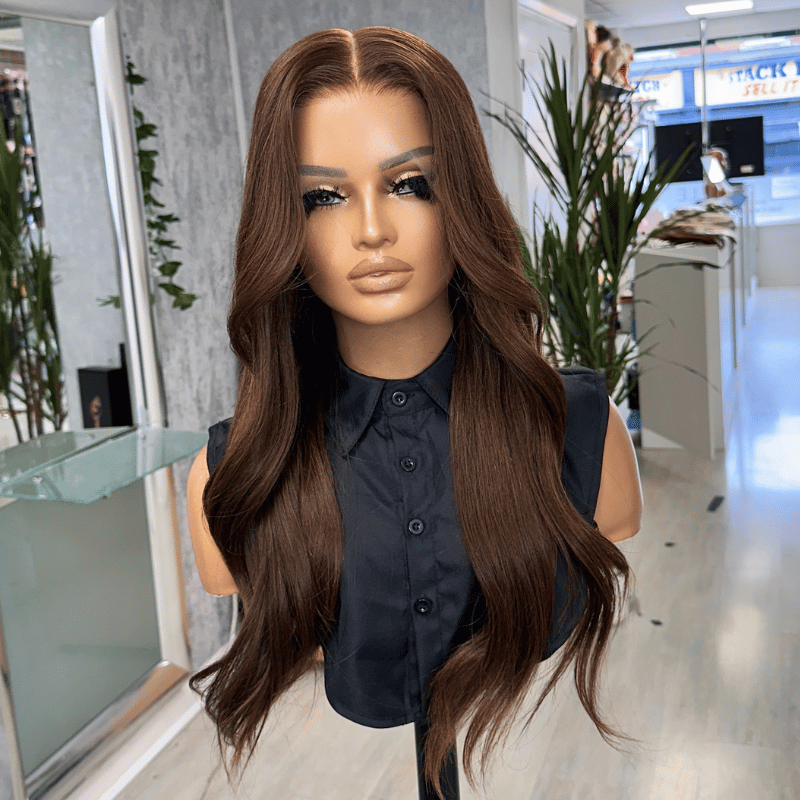 karyn-18 inches Redish Brown Straight Human Hair Lace Front Wig- - estellewigsandmore.co.uk