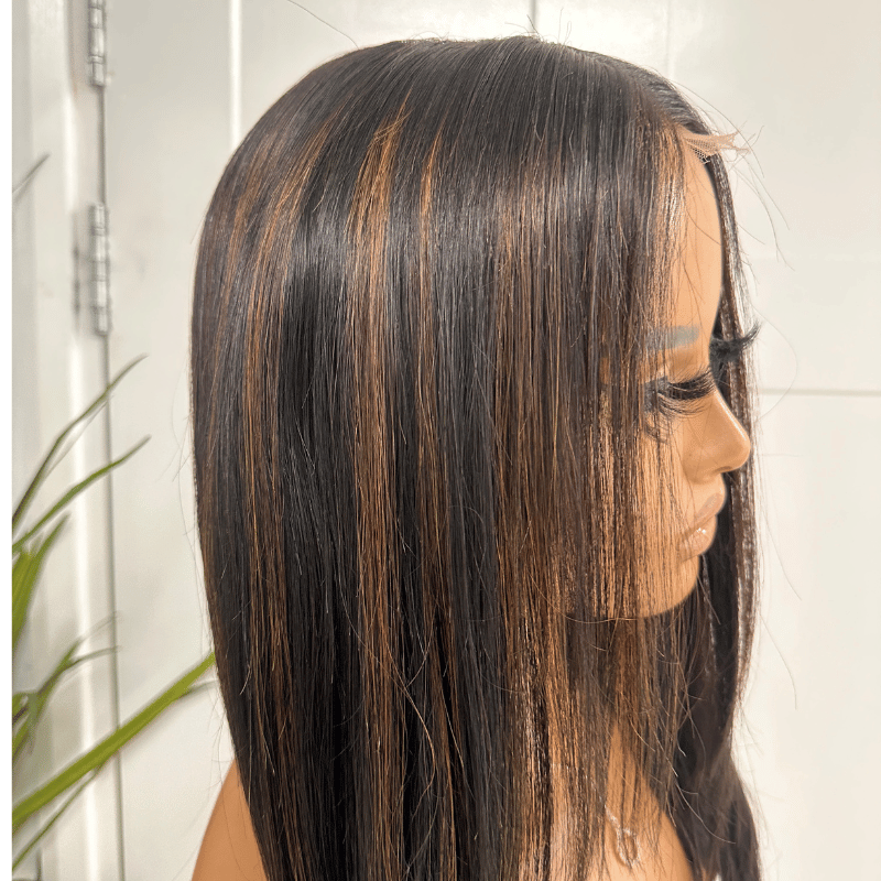 Perruque Eden en cheveux humains vierges raides avec fermeture en dentelle HD 2x6, 16 pouces -