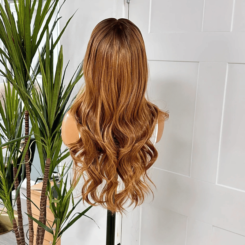 EWD 129-20” Caramel Honey Brown Long Wavy Lace Front Synthetic Wig
