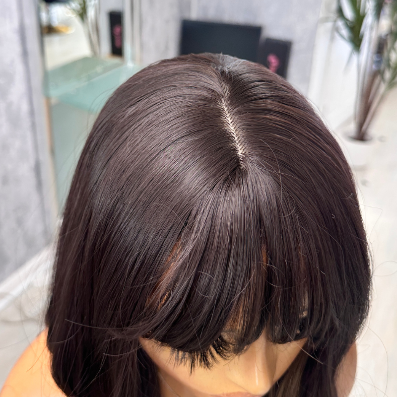 EWD 84-Dark Brown/Blonde Highlights Long Layered Synthetic Full Wig with Fringe - estellewigsandmore.co.uk