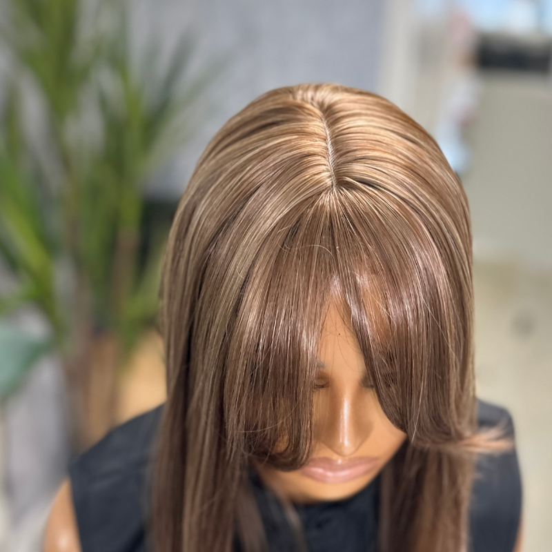 18” Straight Hair Topper with Soft Fringe – Faux Scalp Base 6.5x6.5 Natural Volume Crown Topper with Combs - estellewigsandmore.co.uk