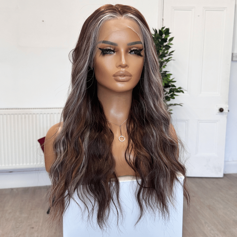 Toria-Long Wavy Warm Mocha Synthetic Lace Front Wig - estellewigsandmore.co.uk