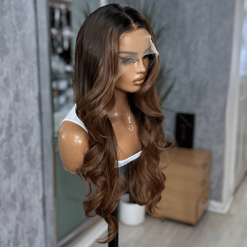 Jean/43- 24" Mocha Truffle Brunette Wavy Synthetic Lace Front Wig