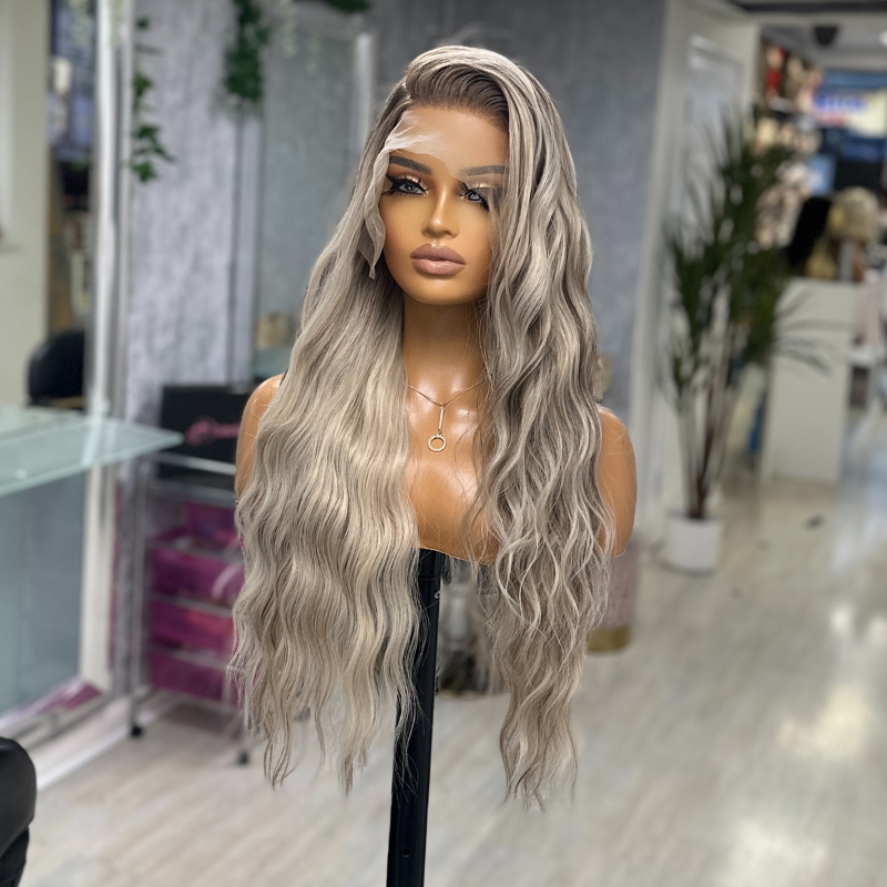Long Rooted Ash Blonde Mix Wavy Synthetic Lace Front Wig- DI/03 - estellewigsandmore.co.uk