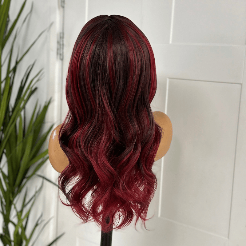 Deep Ruby Red Balayage Synthetic Lace Front Wig-Scarlet