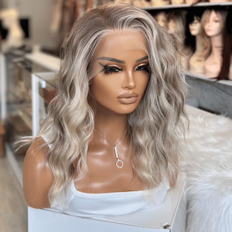 Tonia-12" Nordic Pearl Blonde Wavy Bob Synthetic Lace Front Wig
