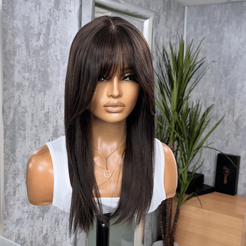 Nubi -14" Layered Straight Fringe Wig | T-Lace Part | Heat-Friendly Synthetic Wig