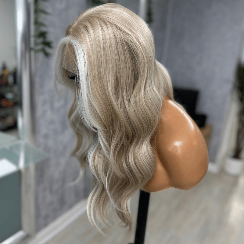 Alba -Icy Champagne Blonde Lace Front Wig | Long Wavy Platinum Blonde Wig - estellewigsandmore.co.uk