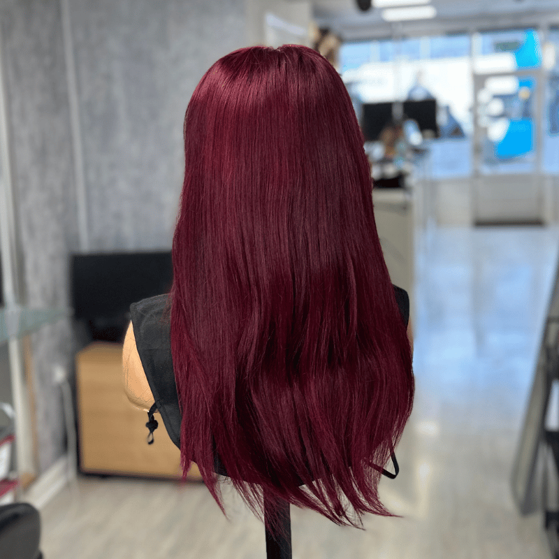 EWD97 - 18'' Dark Red Human Hair Fringe Wig - estellewigsandmore.co.uk