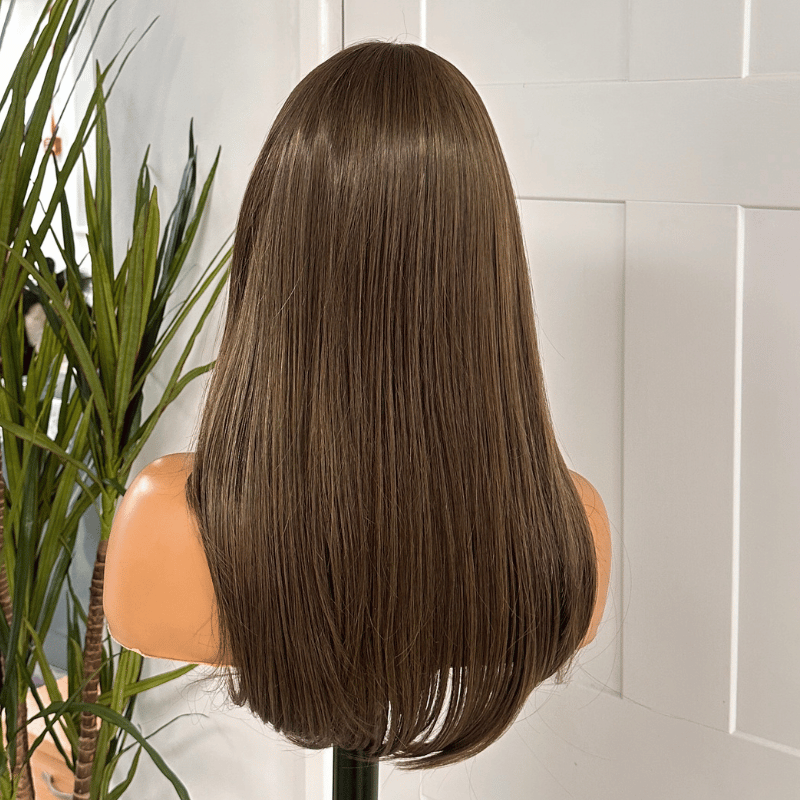 Ash Brown Straight Monofilament Lace Front Wig | Heat Safe Synthetic-Marina - estellewigsandmore.co.uk